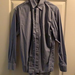 Lacoste micro-gingham dress shirt in dark blue / white, size 40